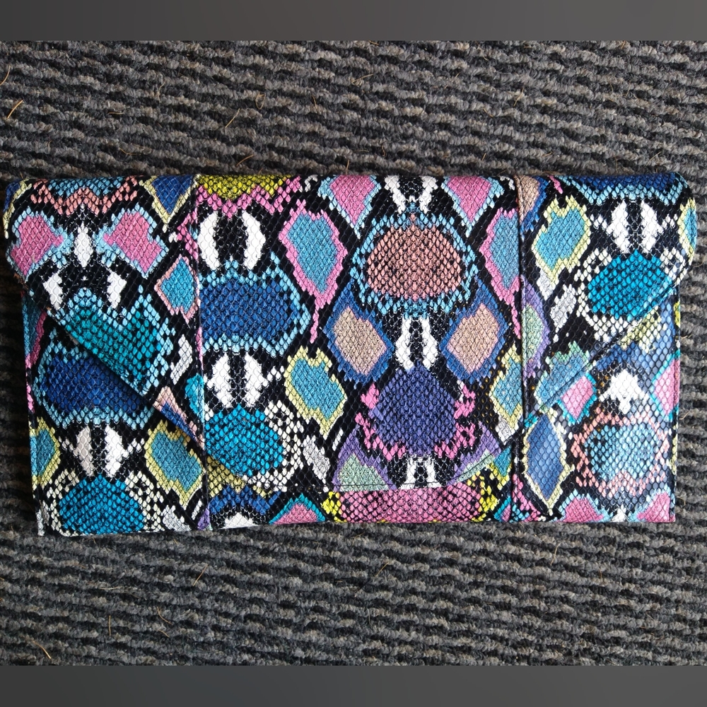 Large snakeskin clutch bag